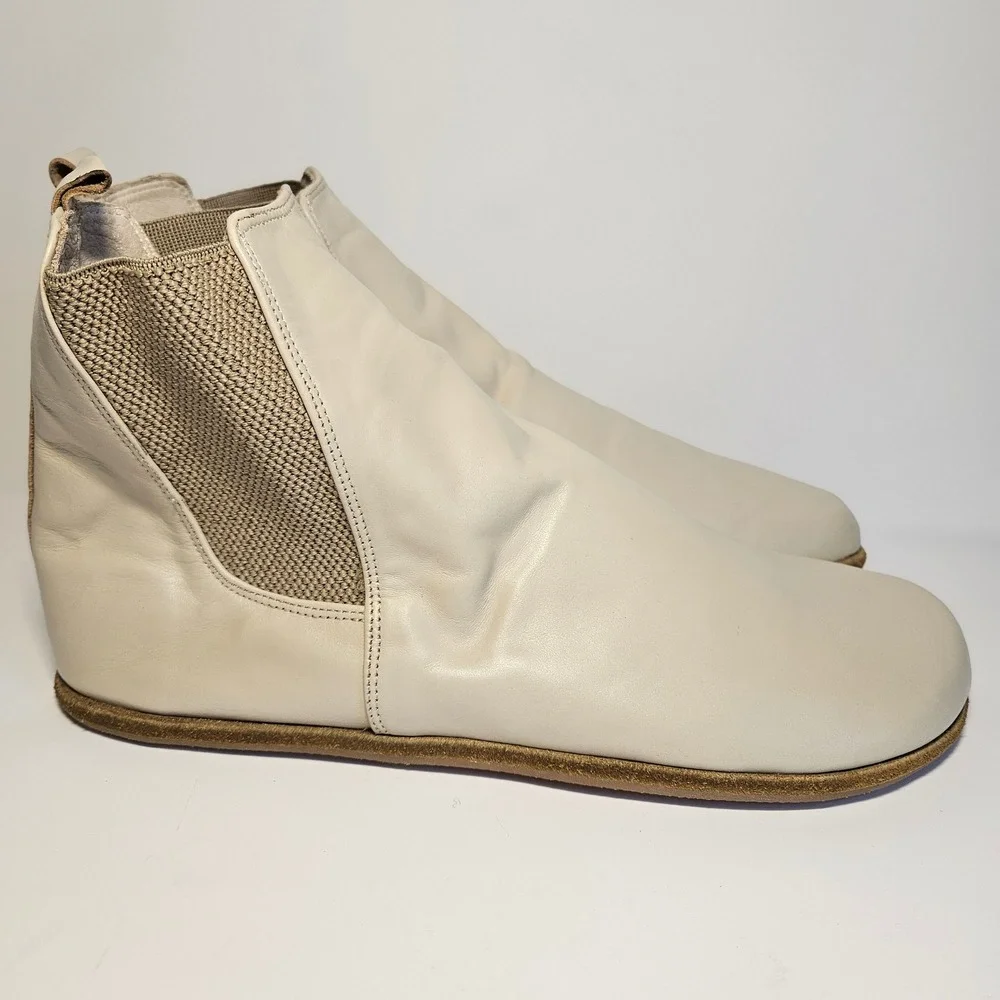 Aintap Barefoot Chelsea‎ Boots Cream Leather Handmade Men 45 Grounding Sole